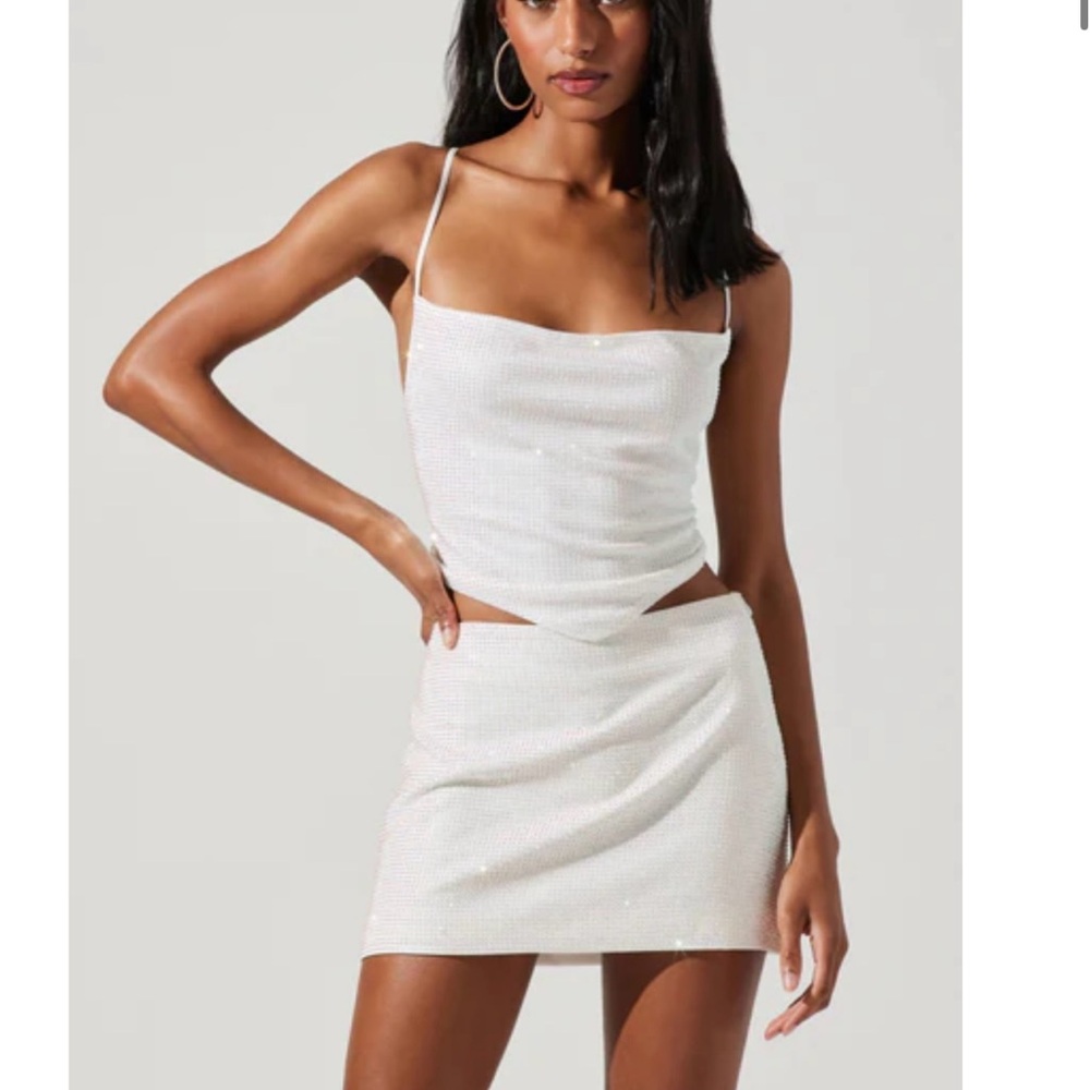 Astr White Sequin Crop Top with Spaghetti Straps